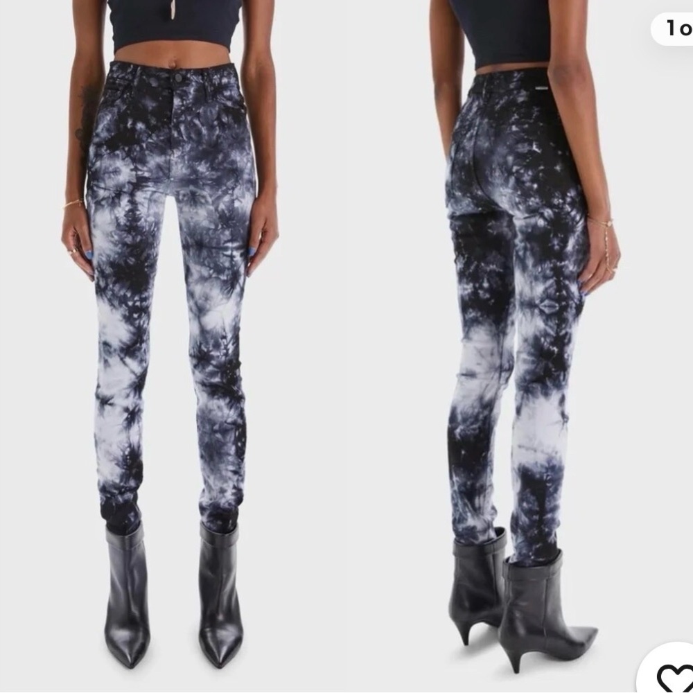 Black & White Tie-Dye High-Waist Skinny Jeans